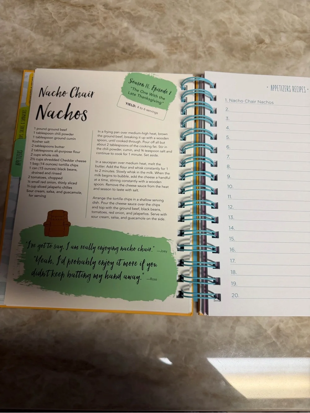 FRIENDS Bright Yellow Recipe Journal with Blue Spiral